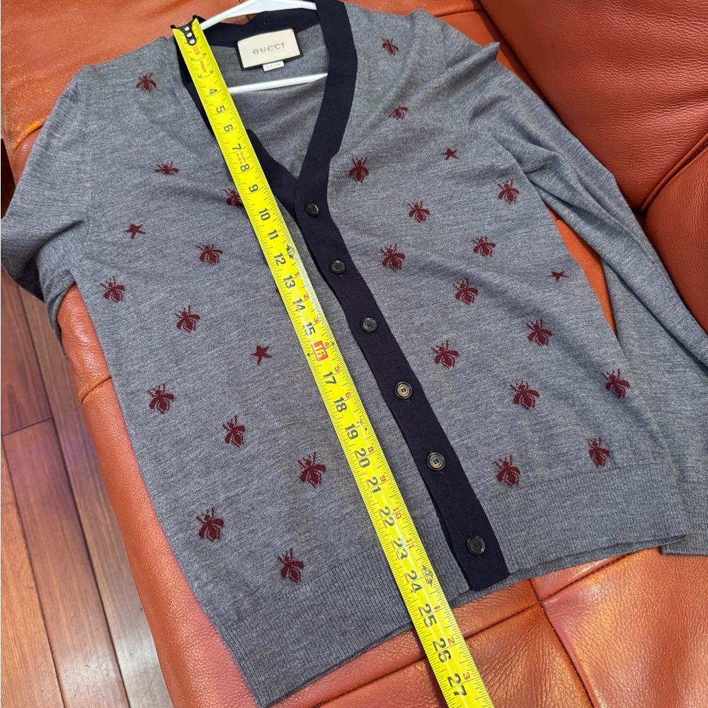 GUCCI Bee Embroidered Wool Cardigan Sweater